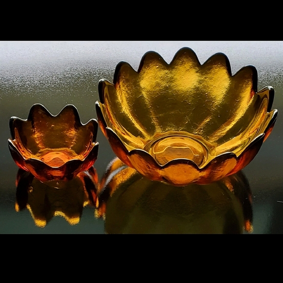 Pair Blenko 10.5" & 5.5" Amber Bowls SAVE $$$ w/ POSH Shipping - Picture 2 of 11